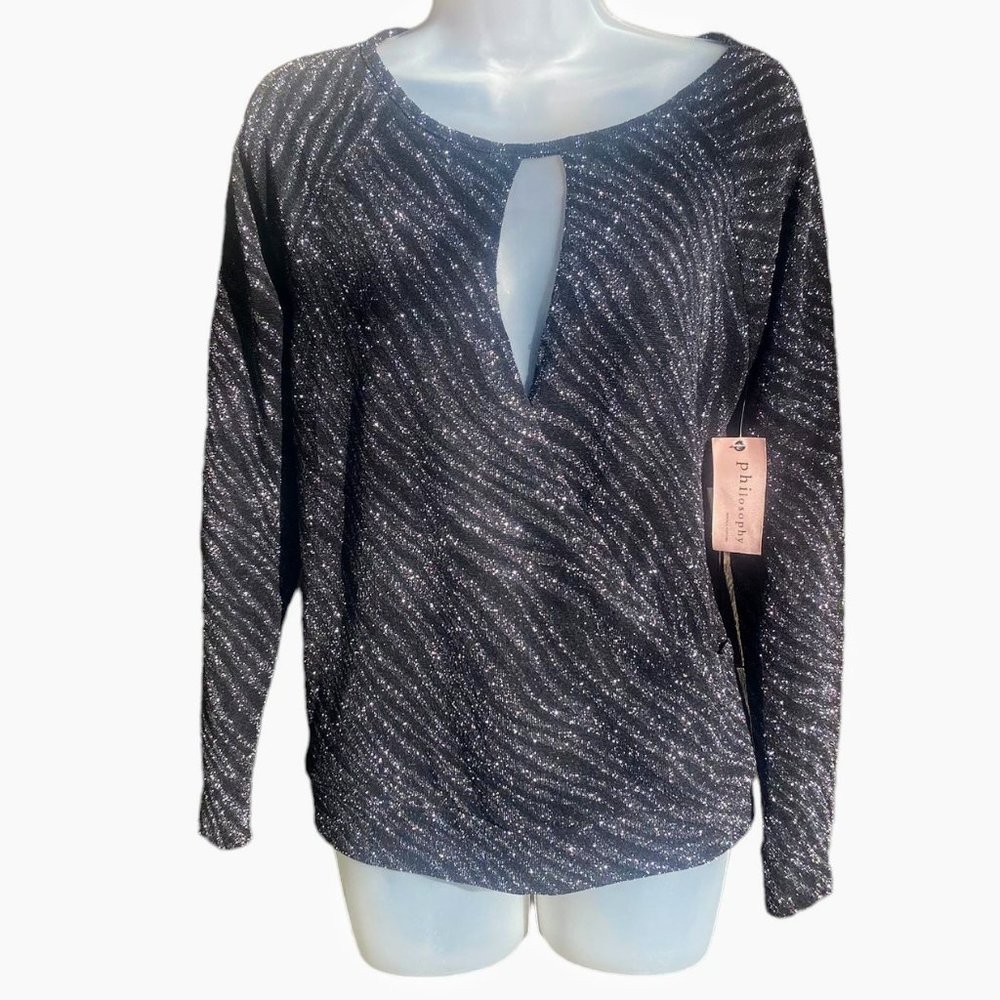 NWT Jennifer Lopez Black Sparkle Size L Wrap Shirt
